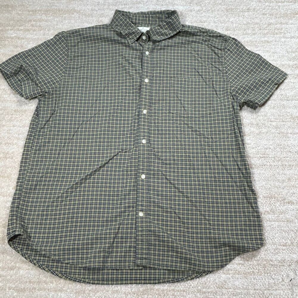 Mutual Weave Shirt Mens XXL Short Sleeve‎ Button Up Plaid Green Cotton Stretch
